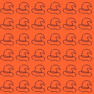 Witch Hat Outline Repeating Halloween Pattern on Orange Stock Illustration