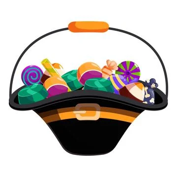 Witch hat overflowing with halloween candy corn and treats Stock Illustration