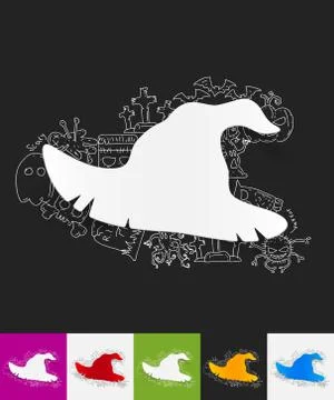 Witch hat paper sticker with hand drawn elements Stock Illustration