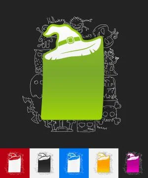 Witch hat paper sticker with hand drawn elements Stock Illustration