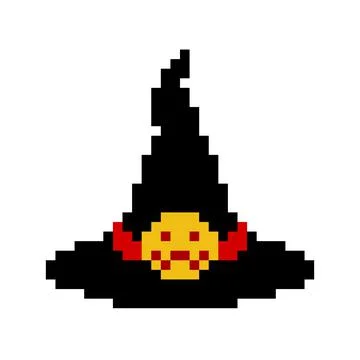 Witch hat pixels. Pixel art vector illustration. Illustrazione stock