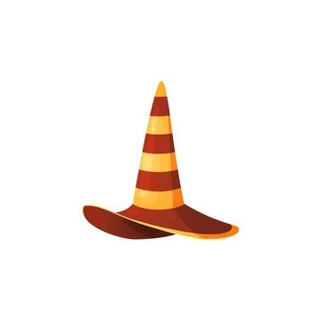 Witch hat, red and orange striped, vector cartoon illustration on white Stock Illustration