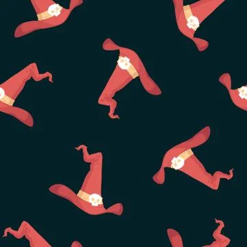 Witch hat seamless pattern for Halloween holiday decoration. 스톡 일러스트