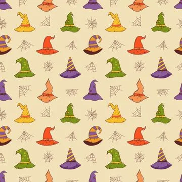 Witch hat seamless pattern. Halloween element. Trick or treat concept. Vector Illustrazione stock
