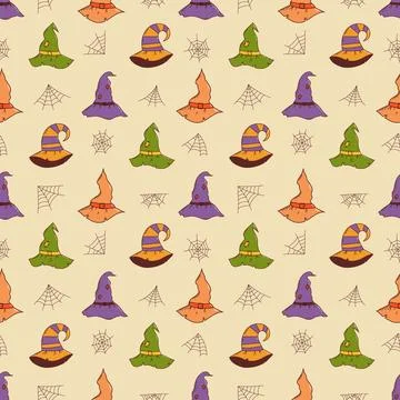 Witch hat seamless pattern. Halloween element. Trick or treat concept. Vector Illustrazione stock