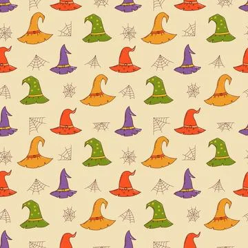 Witch hat seamless pattern. Halloween element. Trick or treat concept. Vector Stock Illustration