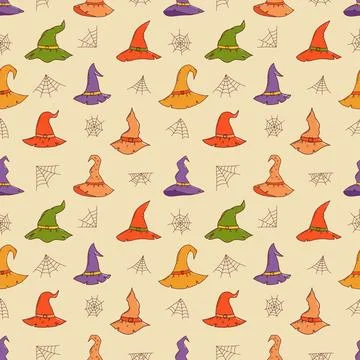 Witch hat seamless pattern. Halloween element. Trick or treat concept. Vector Stock Illustration