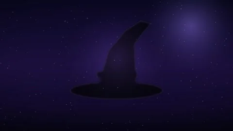 Witch Hat Silhouette on Night Sky Background with Stars and Moon 動画素材 347650596