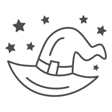 Witch hat thin line icon, Halloween concept, evil costume sign on white Stock Illustration