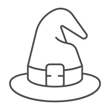 Witch hat thin line icon, halloween concept, magic cap sign on white background Stock Illustration