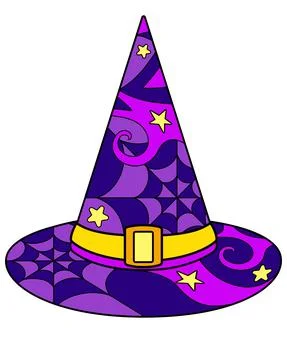 Witch hat - vector linear color illustration. Halloween illustration Stock Illustration