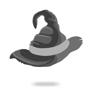 Witch hat on white background, vector. Black brim hat, halloween costume. vector Stock Illustration