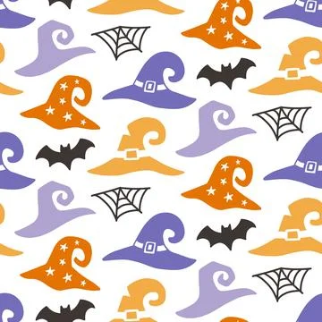 Witch Hats Halloween Cute Vector Seamless Pattern Texture Illustrazione stock