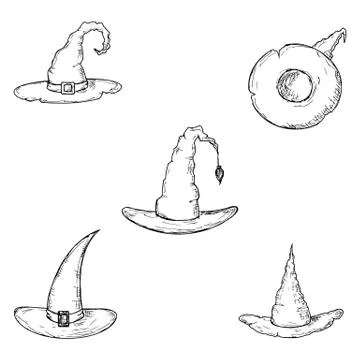 Witch hats. Isolated objects on white. Vector cartoon illustrations. Hand-dra Stock Illustration