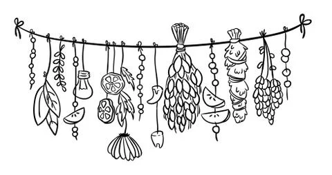 Witch herbs boho hanging doodle decoration. Vector isolated illustration Stock Illustration