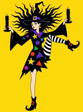 Witch Holding Candles Stock Illustration