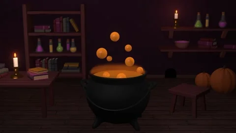 Witch house with magical cauldron Stock Footage 138535577