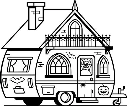 Witch House Trailer Camper Line Icon Stock Illustration