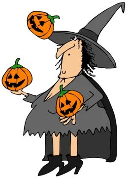 Witch juggling pumpkins Illustrazione stock
