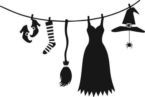 Witch laundry on clothesline, minimal simple vector illustration Stock Illustration