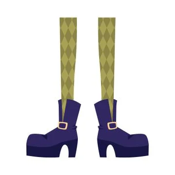 The witch legs are in green patterned stockings and blue buckled shoes. Stock Illustration
