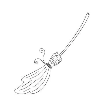 Witch magic broom hand drawn outline vector illustration, Halloween party des 스톡 일러스트