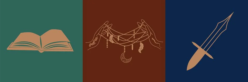 Witch magic design elements set. Hand drawn, doodle, sketch magician collecti Stock Illustration