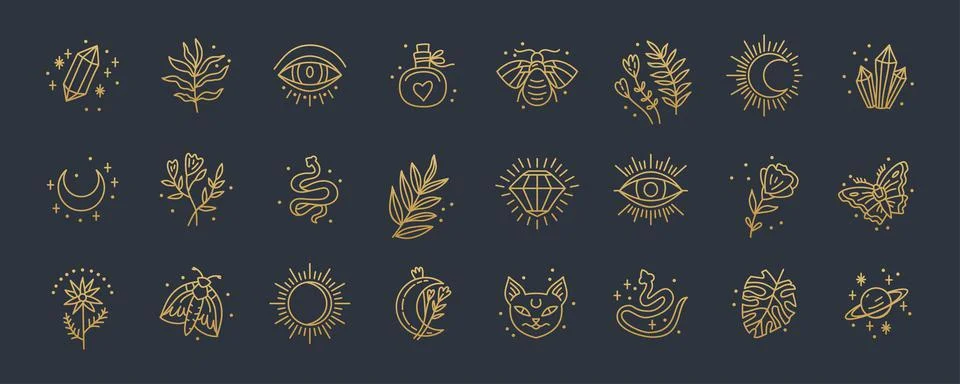 Witch magic design vector elements set. Witchcraft symbols. Stock Illustration