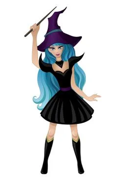 Witch with magic wand illustration vector Stock Illustration