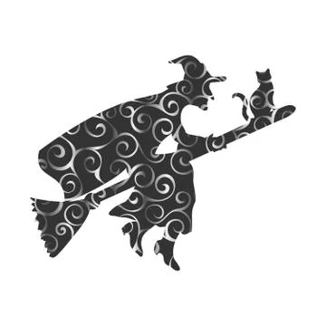 Witch magical pattern silhouette fantasy broom. Stock Illustration