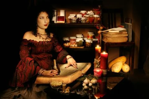 Witch make Witchcraft Sorcery, Magic Woman Halloween Art portrait Stock Photos