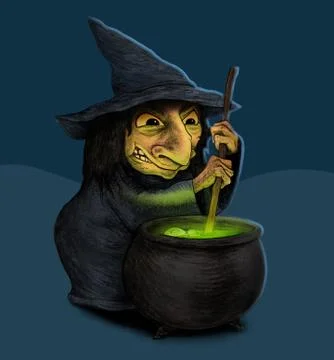 Witch Making Spells With Cauldron Stock Illustration