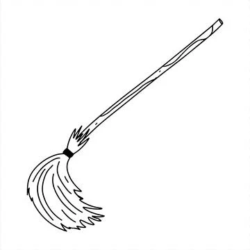 Witch mop. Hand drawn doodle style. Vector illustration isolated on white. .. Stock Illustration