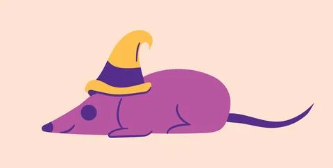 Witch Mouse in Hat. Smiling rodent. Cute Rat in costume. Fairy-tale character in Stock Illustration