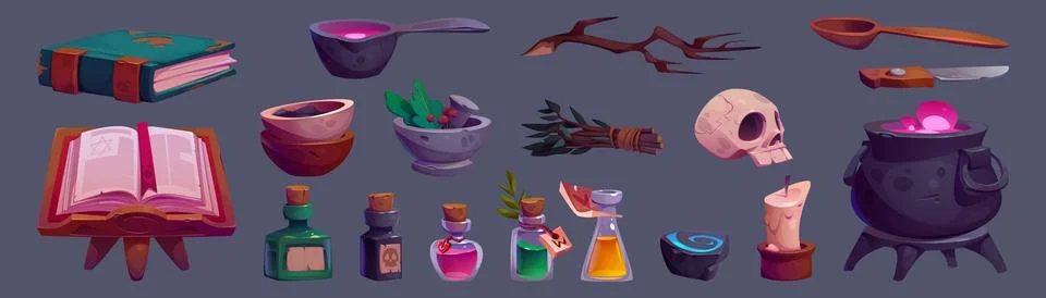 Witch or wizard magic elements set. Illustrazione stock