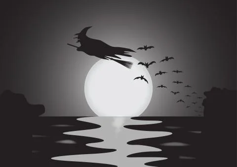 Witch Over Water Stock Illustration
