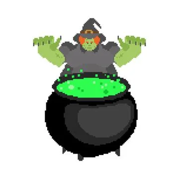 Witch pixel art isolated. 8bit Angry sorceress. vector illustration Stock Illustration