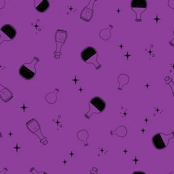 Witch Poison seamless pattern. Mystic magical hand drawn elements. Wizard l.. イラスト素材