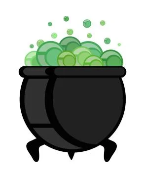 Witch pot of boiling green magic potion for Halloween, vector illustration, e Stock Illustration