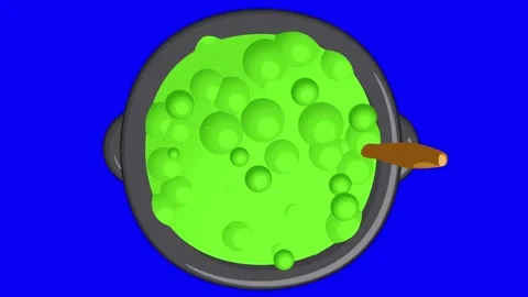 Witch Pot Boiling View From Above On Blue Screen Matte Background Stock Footage 239645589