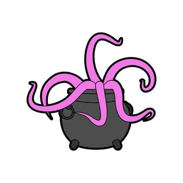 Witch pot octopus. halloween Vector illustration Stock Illustration