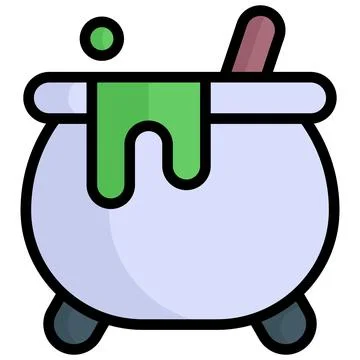 Witch pot vector color line icon Stock Illustration