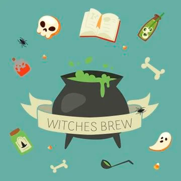 Witch potion cauldron halloween elements of black magic cartoon vector Stock Illustration