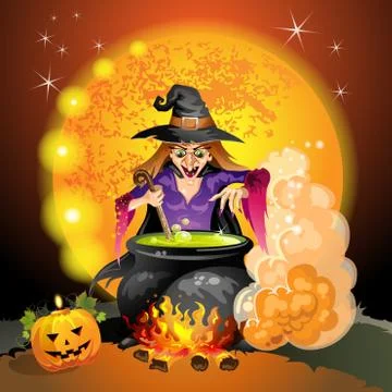 Witch preparing a potion Illustrazione stock