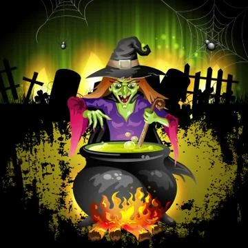 Witch preparing a potion Stock Illustration