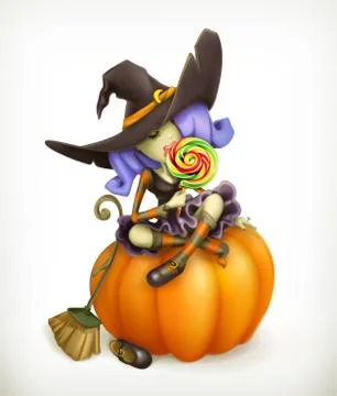 Witch on pumpkin, vector illustration Stock Illustration