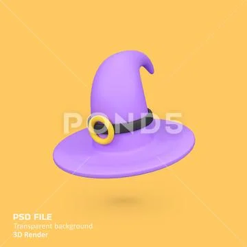Witch purple hat isolated 3d render icon illustration PSD Template