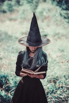 Witch reading a book Stock Photos