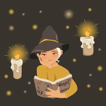 Witch reading by candles Stock Illustration