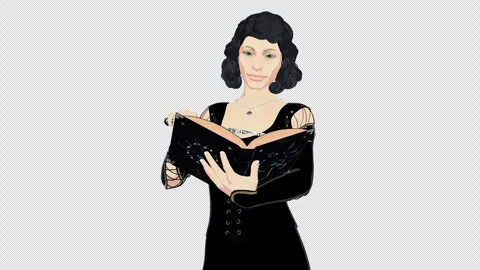 Witch Reading Grimoire, Medium Shot Animation Stock Footage 345369524